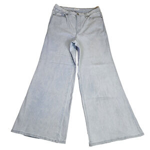 Good American Jeans Womens 18 Tall Wide Leg Flare Light Wash Boho Stretch Denim